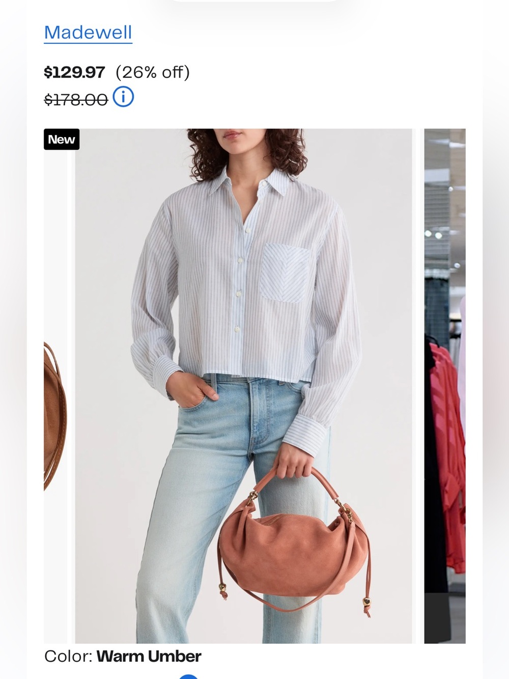Madewell Camren Gathered Suede Shoulder Bag NWT - Picture 7 of 9